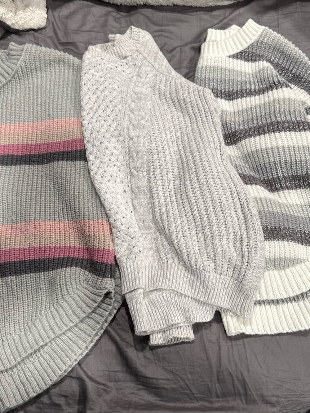Women’s Light Gray Cable & Rib Knit Sweater - Casual Pullover Lot of 3
